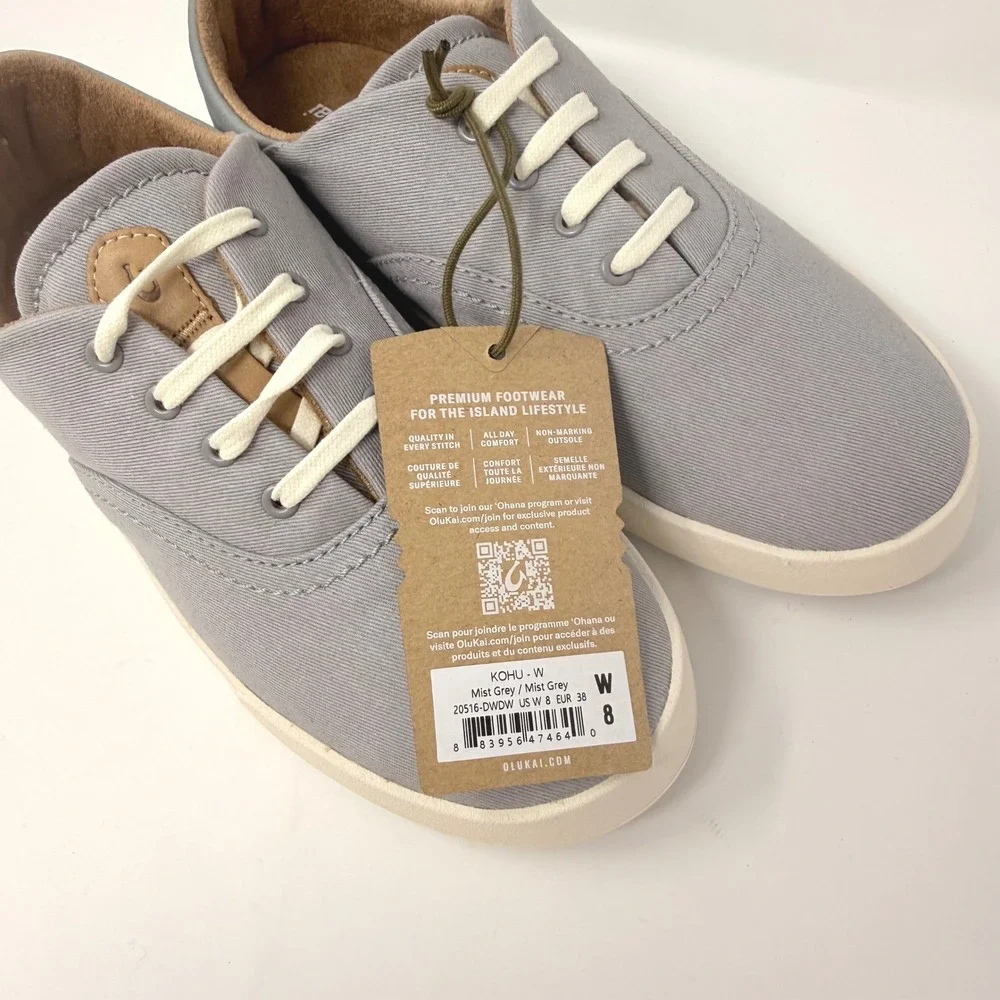 OluKai Kohu Womens Size 8 Mist Grey Textile Lace Up Sneakers 20516-DWDW NEW